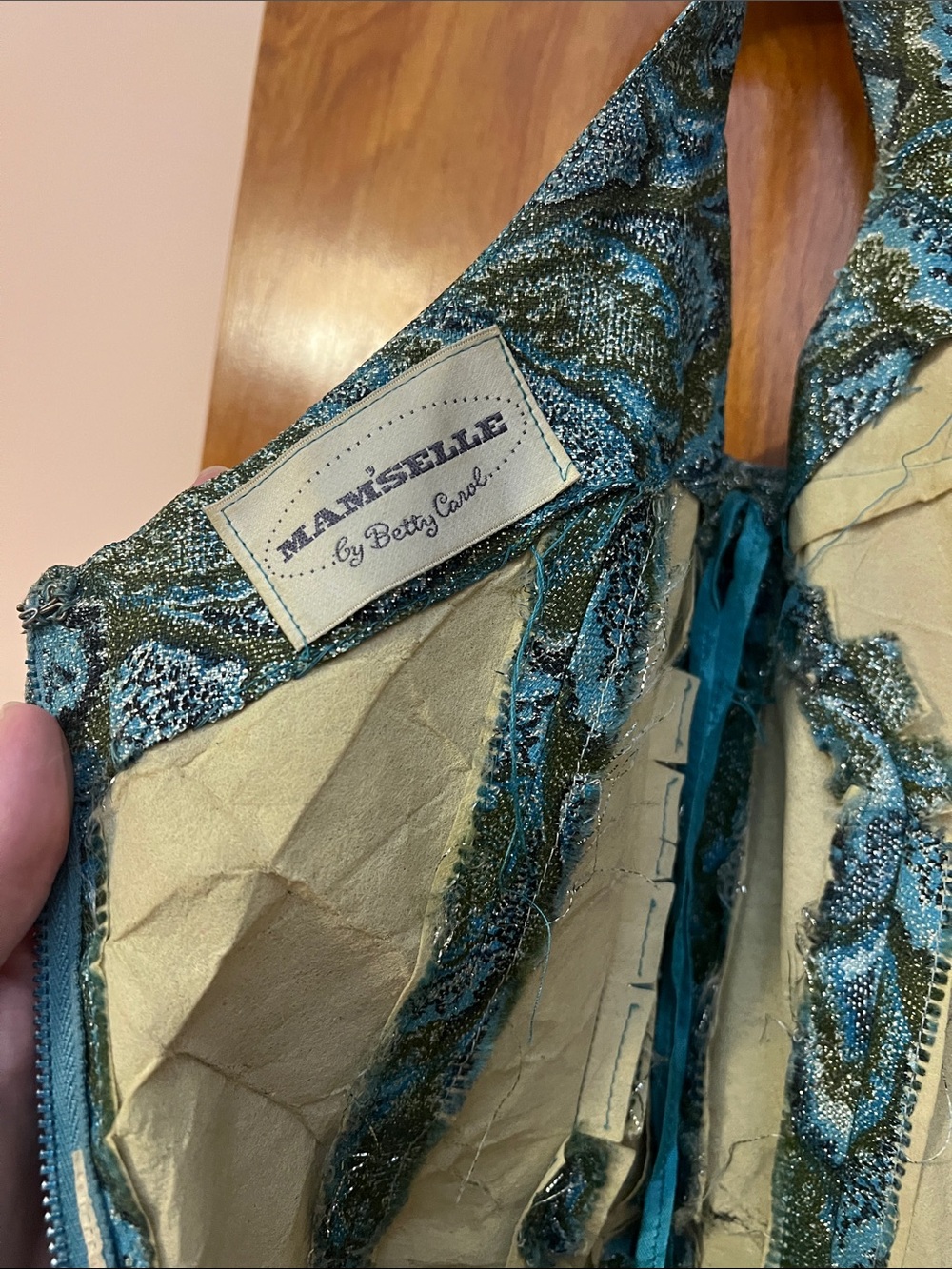 Vintage Mam’selle Teal and Green brocade with gold metallic midi dress - Picture 6 of 7